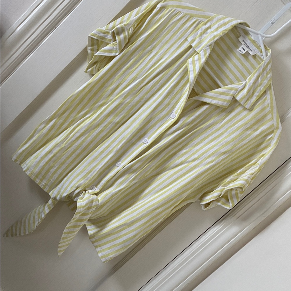 beachlunchlounge Yellow and White Striped Blouse